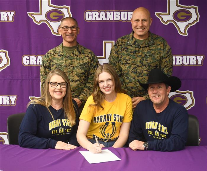 Allison Henry (center), was named CMP’s top scholarship recipient for 2020. She’ll be joining Murray State University’s rifle team in the fall. Photo courtesy of Granbury High School