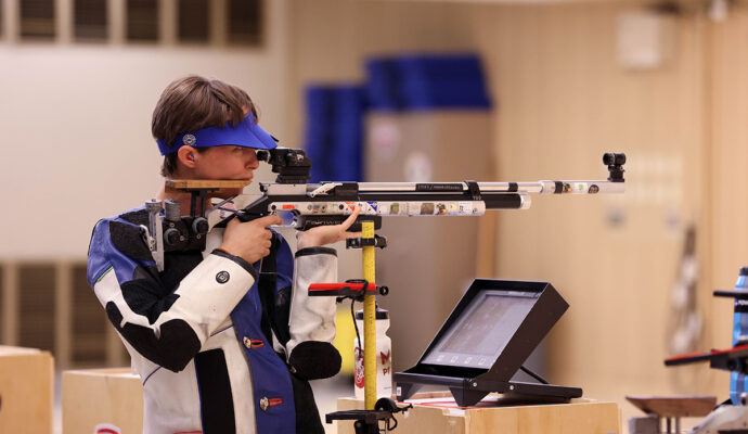 SGT Sagen Maddalena, USAMU, won a Service Rifle Distinguished Badge in 2011 shooting for the California Grizzlies Junior Team. In 2022, her international rifle successes earned her an International Distinguished Badge.