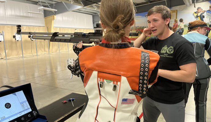 CMP Summer Camp coordinator Ryan Hinson helps lead instruction during the Junior Rifle Club at Camp Perry.