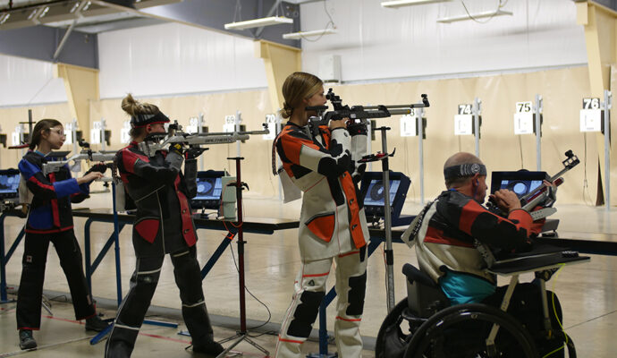 The air gun events are held within the Gary Anderson CMP Competition Center electronic range.